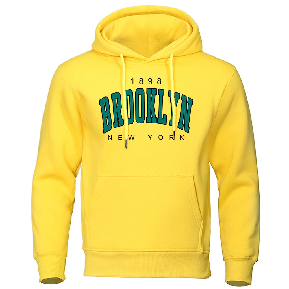 1898 Sudadera con capucha estampada de Brooklyn New York para hombre, ropa creativa con cuello redondo, sudadera de gran tamaño a la moda, Sudadera con capucha de cuello redondo a la moda para hombre