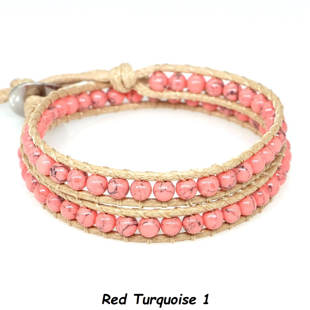 Pulsera de cuentas bohemias de piedra Natural, lapislázuli, 2 hebras, brazalete tejido de cuerda de cuero multicapa para mujeres y hombres, regalo de joyería