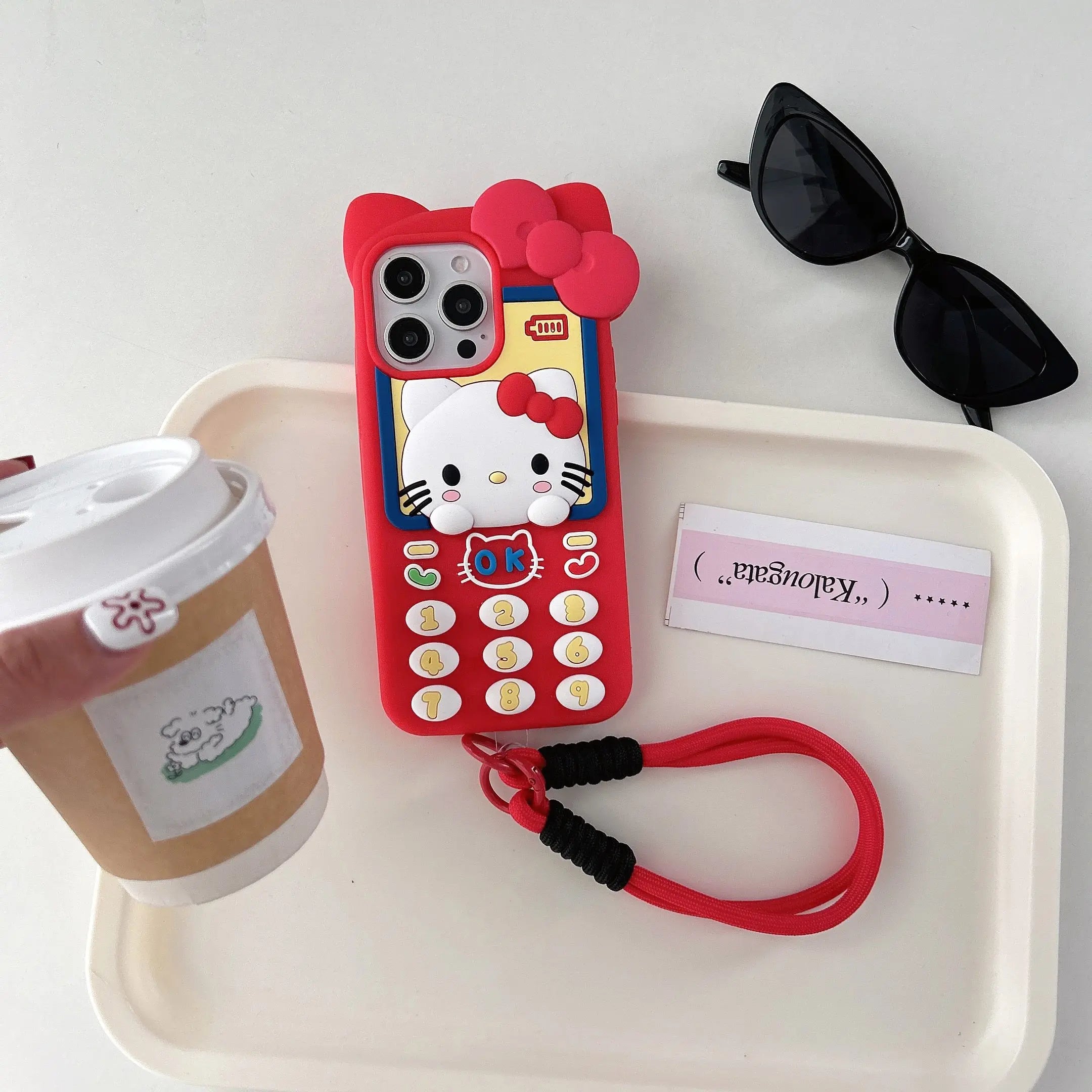 Lindo teléfono 3D Hello Kitty funda de teléfono para iPhone 17 16 15 14 13 Pro Max Plus 17 Pro cubierta de silicona suave de dibujos animados con cordón