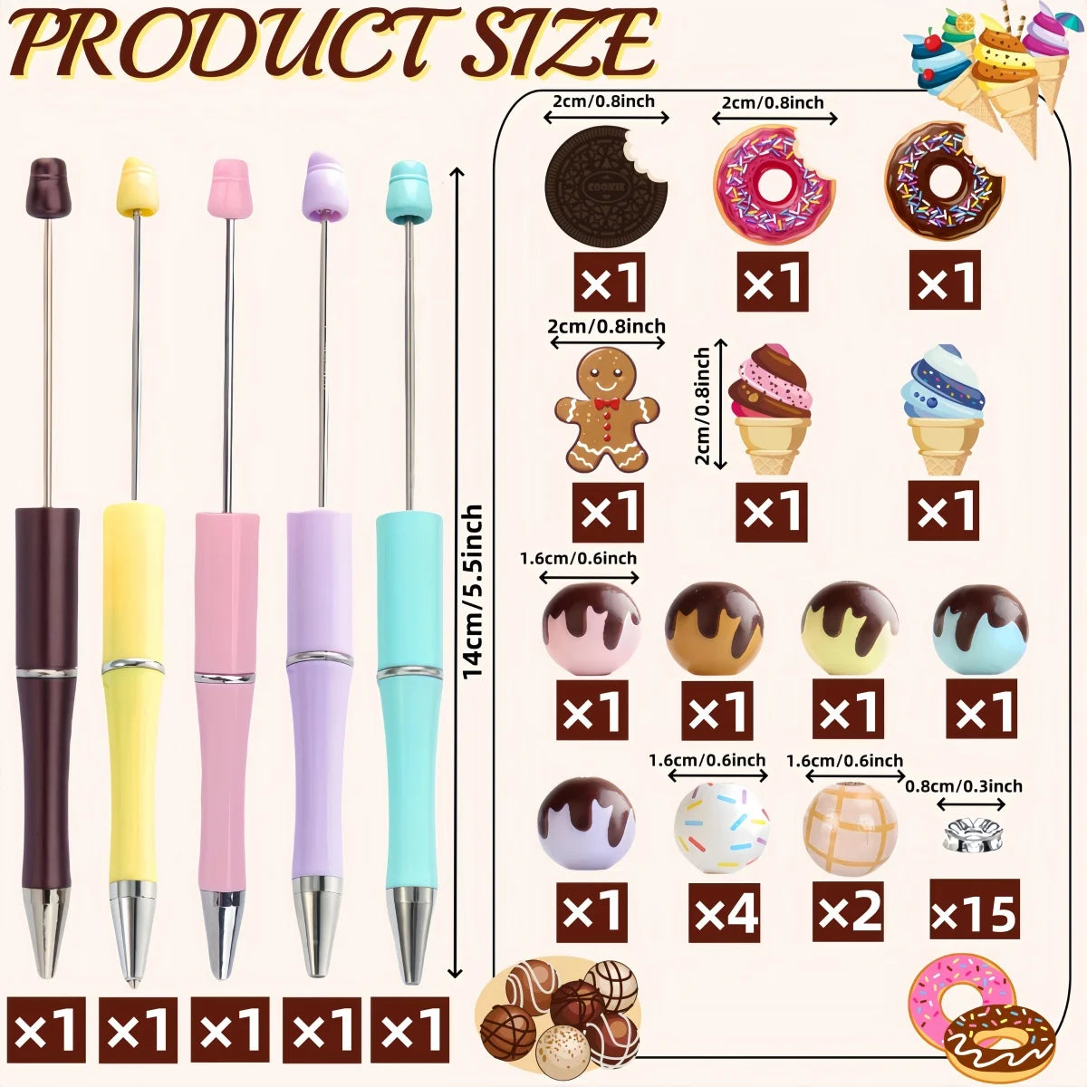 5 uds/10 Uds. Galletas de Chocolate blanco y negro helado postre tema cuentas de madera y juego de bolígrafos de cuentas DIY, gran regalo