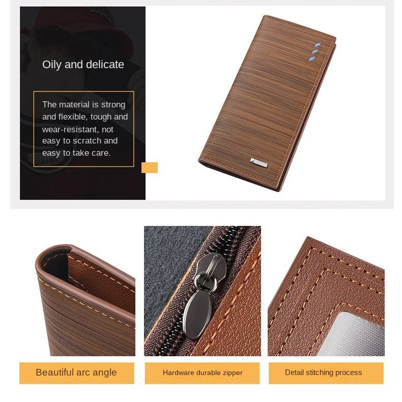 Nueva cartera larga estilo libro de cheques de Color café para hombre de gran capacidad PU Retro largo para hombres con ranuras para tarjetas con ventana de identificación