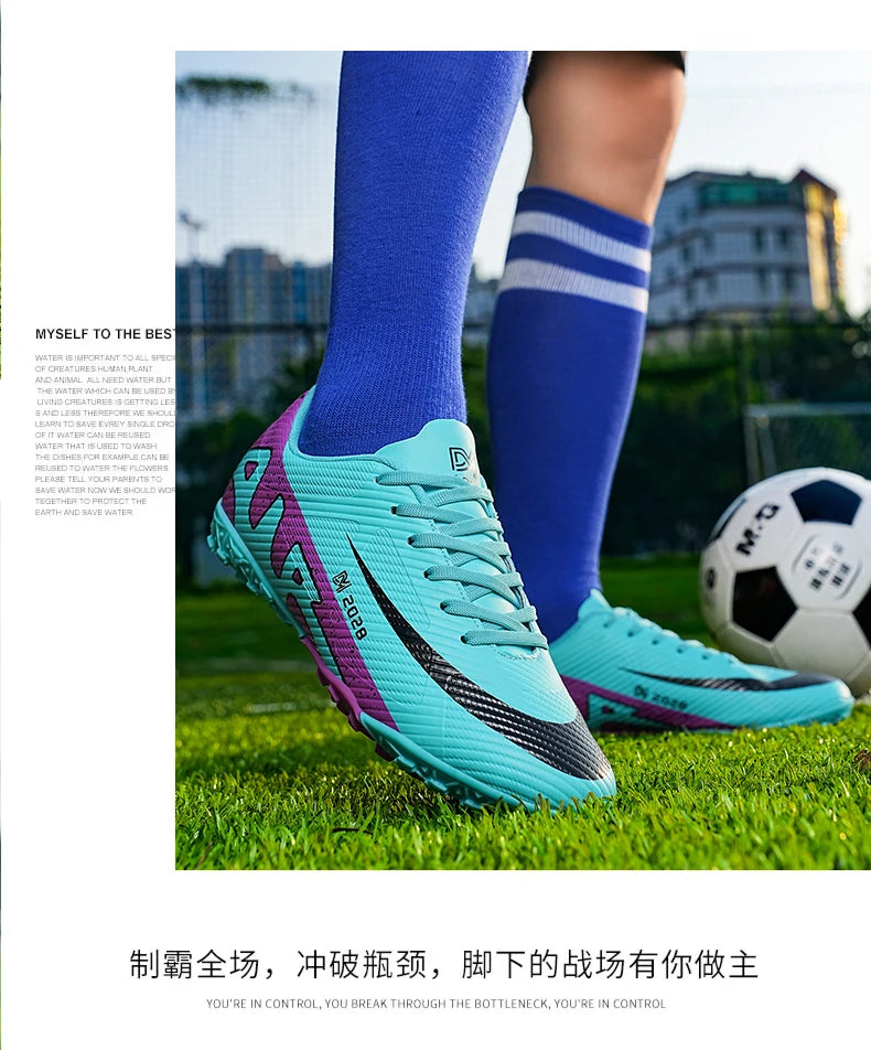 Botas de Fútbol Profesionales FG/TF para Hombre, Tacos Largos para Césped, Transpirables, Ligeras y Cómodas para Entrenamiento