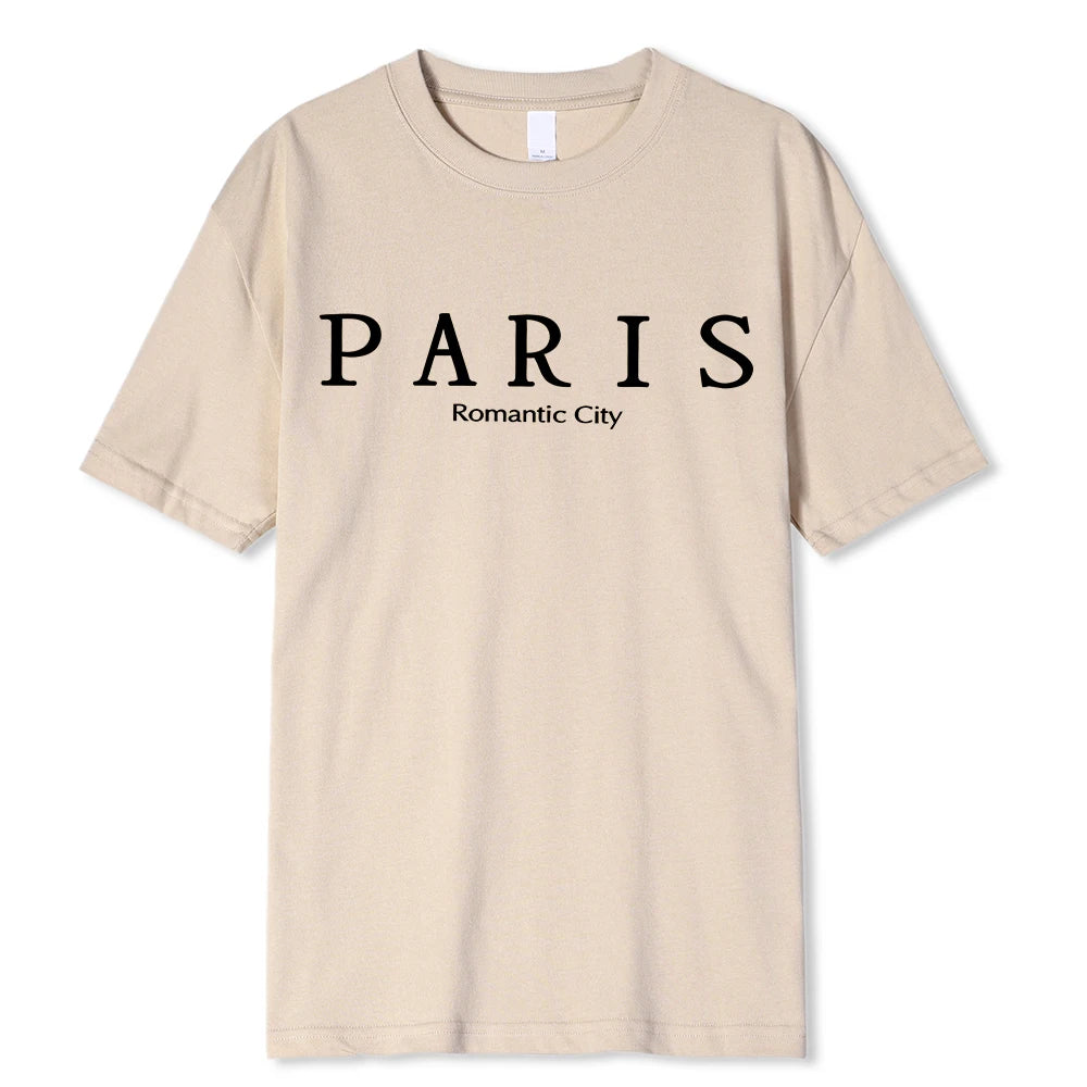 Camisetas con estampado gráfico de letras de ciudad romántica de París, ropa holgada de verano para hombre, camiseta holgada de algodón de gran tamaño, camisetas suaves de calle
