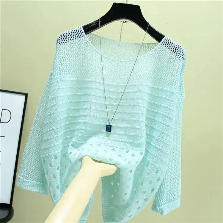 Primavera y novedad de verano, chaleco tejido de seda de hielo, Top calado, parte inferior fina, ropa de calle, camisa para mujer