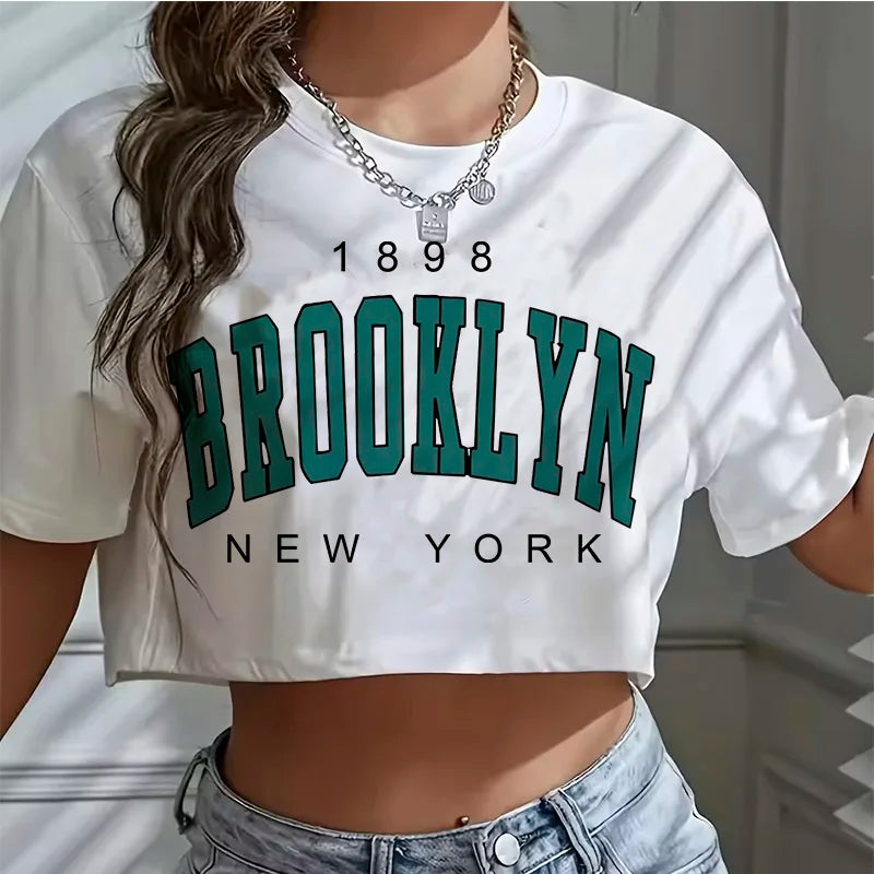 Camiseta Los Ángeles número 91 Brooklyn gráfico cuello redondo deportes Crop camiseta Casual Crop Top mujeres recortadas