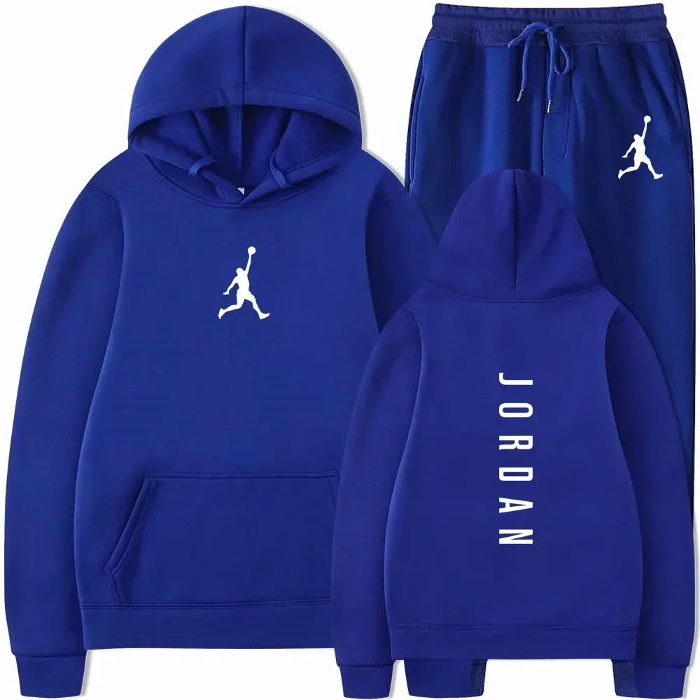 2025 primavera y otoño fitness al aire libre baloncesto conjunto de ropa deportiva casual moda hombres jersey con capucha + pantalones para correr conjunto de dos piezas