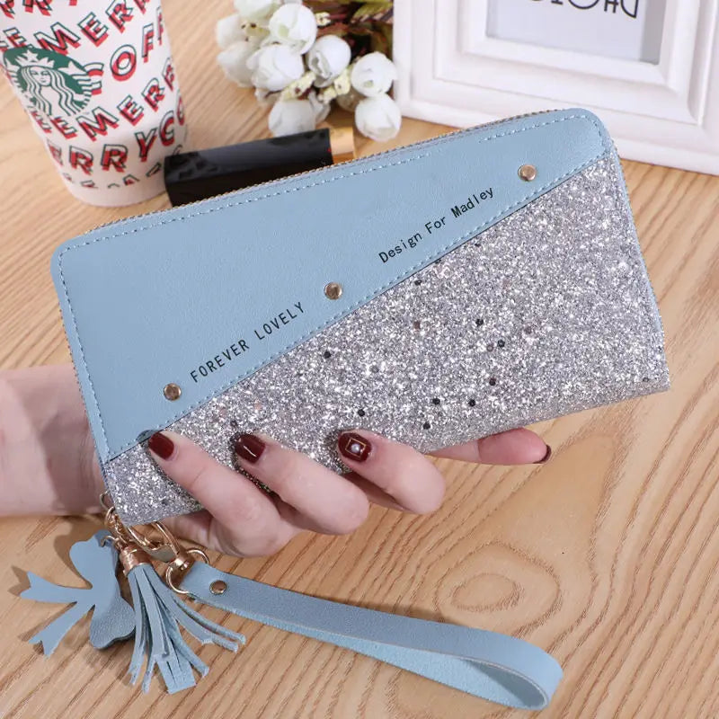 Carteras largas de cuero Pu a la moda para mujer, billetera con purpurina de retales de lentejuelas, monedero, billeteras femeninas, regalos para niñas