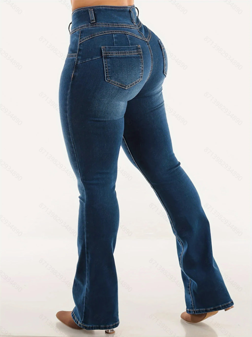 Apertura de cremallera abotonada, pantalones vaqueros mini acampanados elegantes y sexys, adelgazantes, de cintura alta, azules, lavables, que mejoran las nalgas
