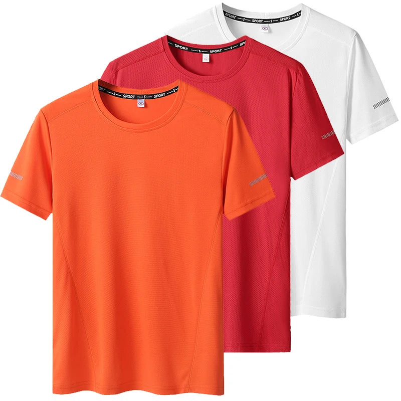 Camiseta deportiva de verano para hombre, camisetas de secado rápido de talla grande 6XL/7XL, camiseta de manga corta con cuello redondo de gran tamaño para Fitness y correr, 3 uds.