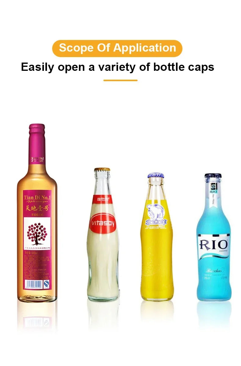 Abridor automático de botellas de cerveza de acero inoxidable, tapa de empuje sin curvatura, fácil de abrir para botellas de vidrio de cerveza y refresco, abridor de cocina