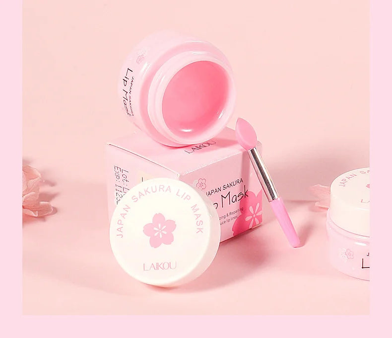 LAIKOU-mascarilla de suero labial de flor de cerezo, reparación de exfoliación de grietas secas, Reduce las líneas finas de los labios, esencia hidratante, cuidado de belleza Sakura, 8g
