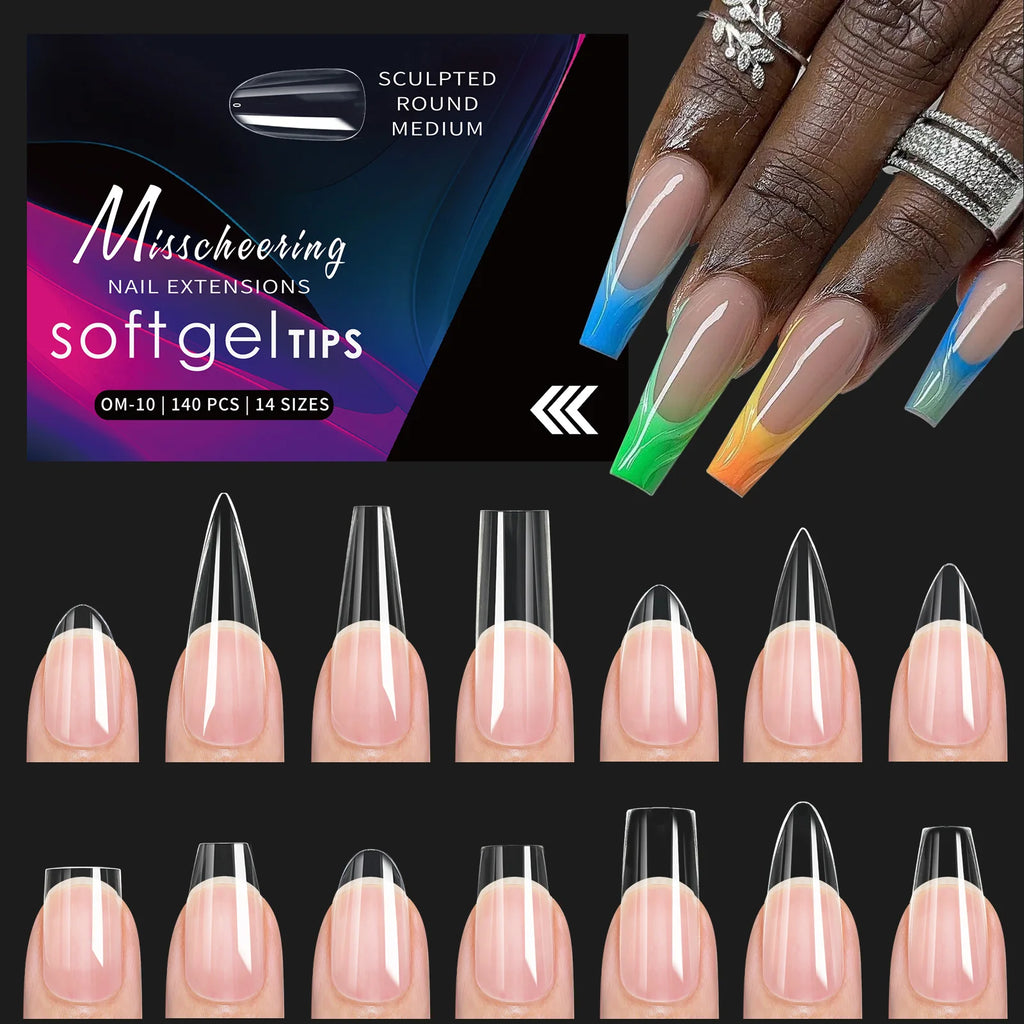 120/140 Uds. Puntas de uñas postizas de aguja de almendra extensión de uñas postizas suaves y transparentes para el hogar DIY salón de uñas manicura prensa en las uñas