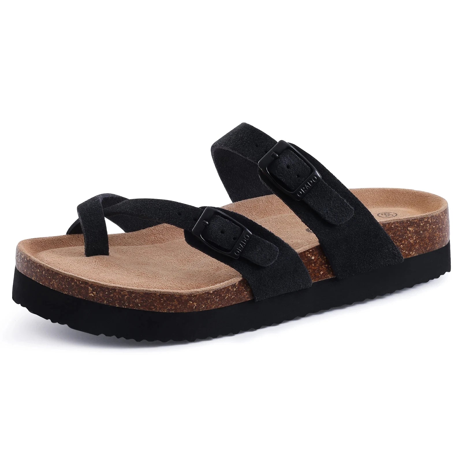 Comwarm Zapatillas tipo zuecos de ante para mujer, mulas de cuero, zapatillas planas clásicas de corcho para hombre, sandalias con reposapiés de corcho para exteriores con soporte para arco