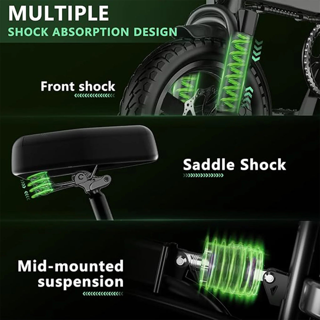Bicicletas eléctricas para adultos de 560W, 24MPH, batería extraíble de 48V10.4AH, bicicleta eléctrica plegable de 14 pulgadas, bicicleta eléctrica con absorción de impactos múltiple