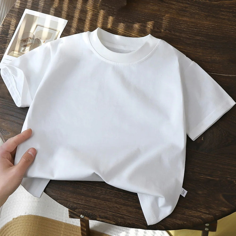 Camiseta Informal de Verano para Niños de 2 a 8 Años, 100% Algodón, Color Sólido, Top de Manga Corta para Niñas, Cuello Redondo, Ropa Suave y Transpirable para Niños