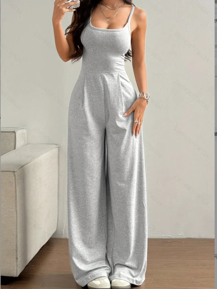 Mono informal con cuello Halter para mujer, mono sin mangas con Espalda descubierta, liso, para uso diario, pantalones hasta el suelo, primavera y verano