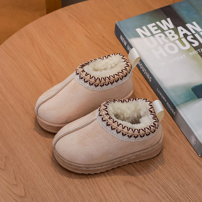 2025 nueva moda botines para niños suave invierno casual niñas zapatos de algodón Color sólido niños escuela botas de felpa zapatos cálidos