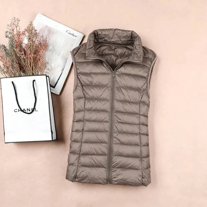 Chalecos ultraligeros para mujer, chaqueta ajustada sin mangas, chaleco ligero a prueba de viento portátil para chica, camisetas sin mangas para mujer, novedad de 2024
