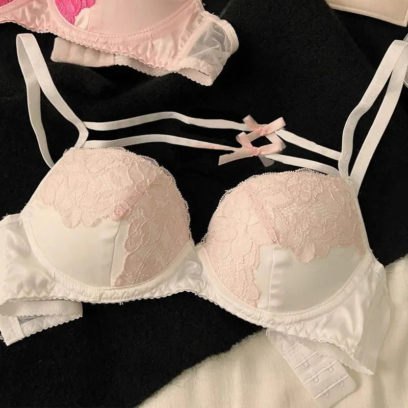 Conjunto de sujetadores de encaje para mujer, sujetadores finos y transpirables de verano, lencería Sexy y ropa interior, Bralette acolchado interior con correa ajustable para el hombro