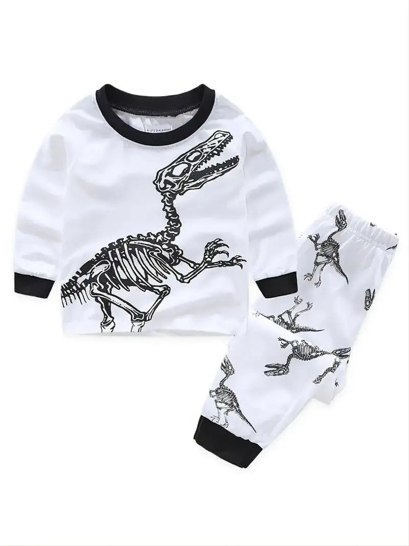 Conjunto de pijama con estampado de dinosaurio para niños, 2 piezas, informal