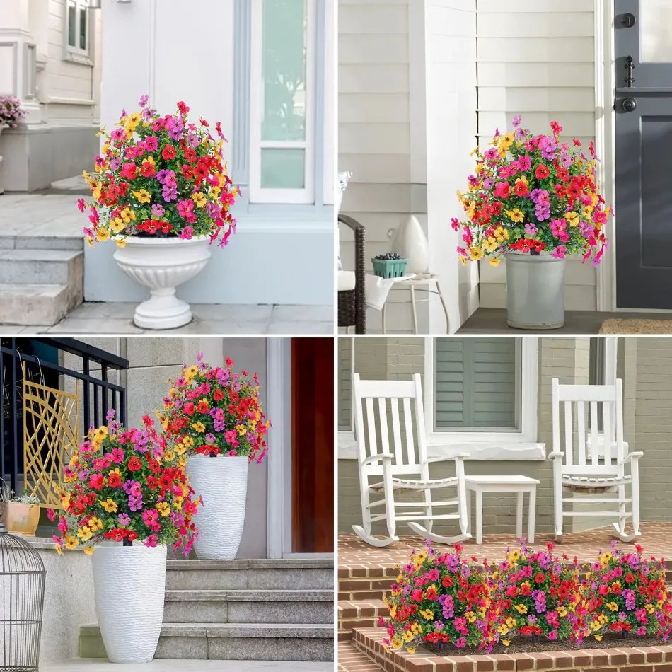 Flores Artificiales para Decoración de Jardín Interior y Exterior, Margaritas Artificiales con Hojas de Eucalipto, Plantas Falsas, Vegetación para Porche y Patio