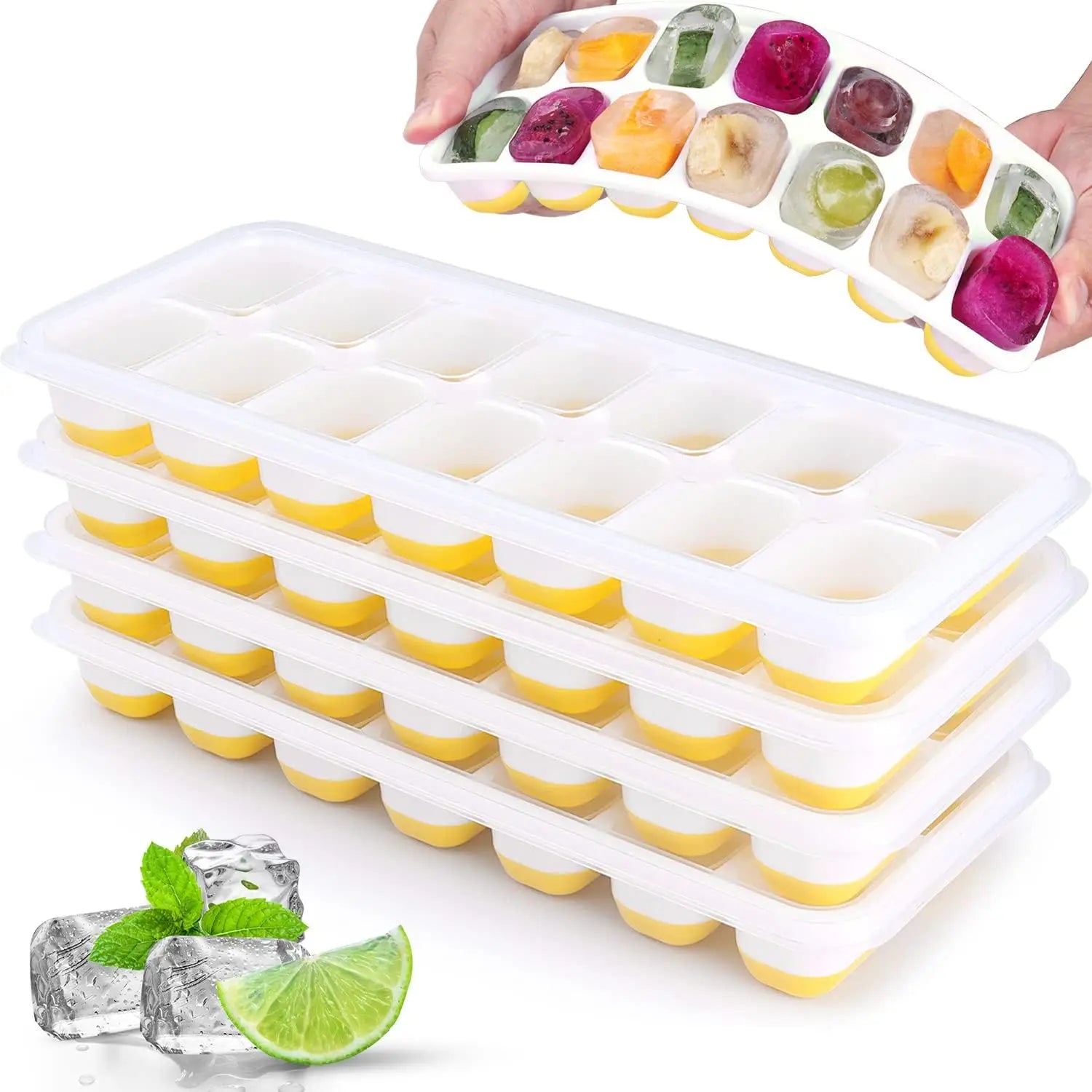 Bandeja para cubitos de hielo, molde de silicona con cubierta cuadrada de 14 cubos, moldes para cubitos de hielo de fácil liberación, barra de cocina de verano, herramientas para hacer bebidas heladas DIY