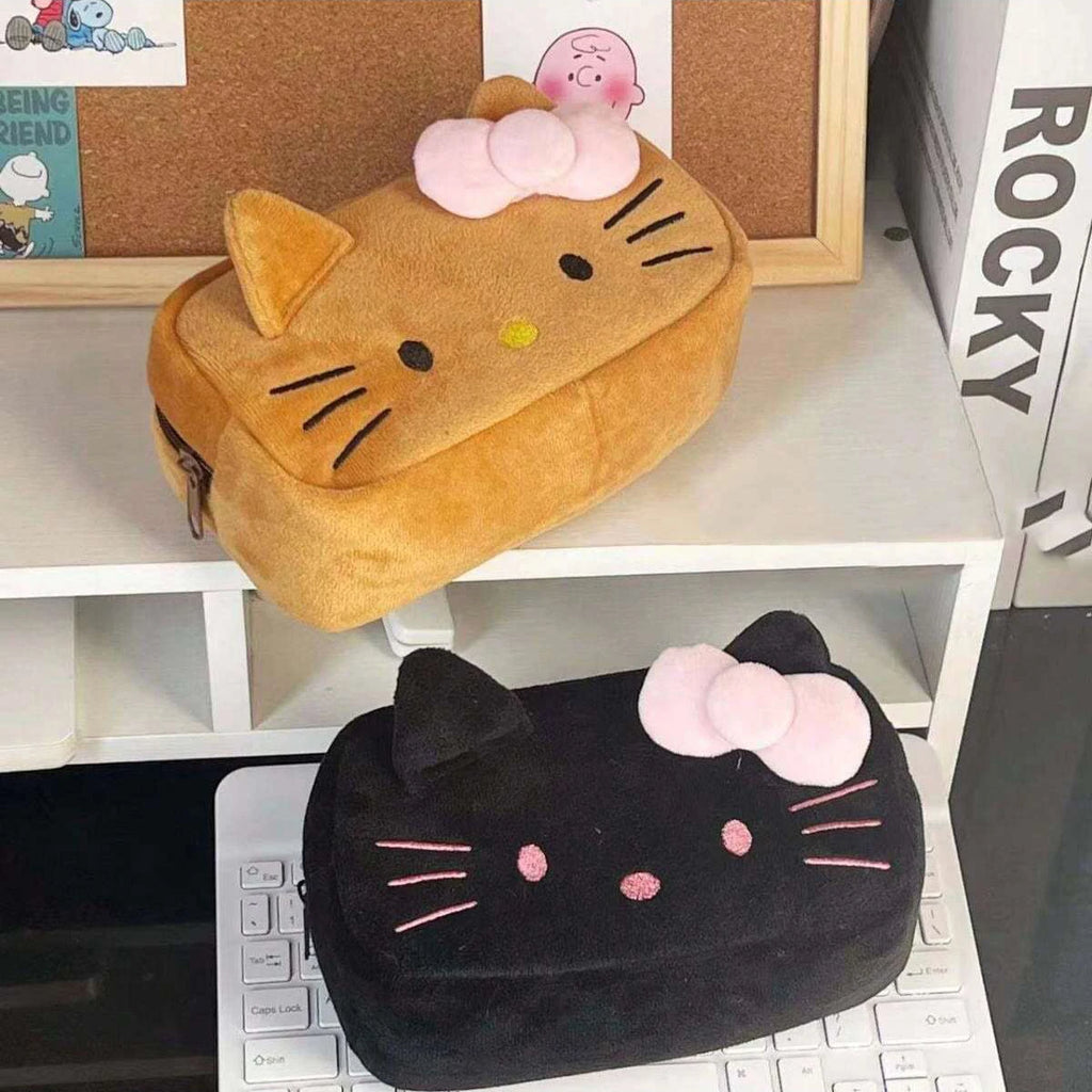 Estuche de lápices de felpa con dibujos animados, bolsa de papelería de gran capacidad, caja de almacenamiento de papelería para la vuelta al colegio (sin clips), 1 ud.
