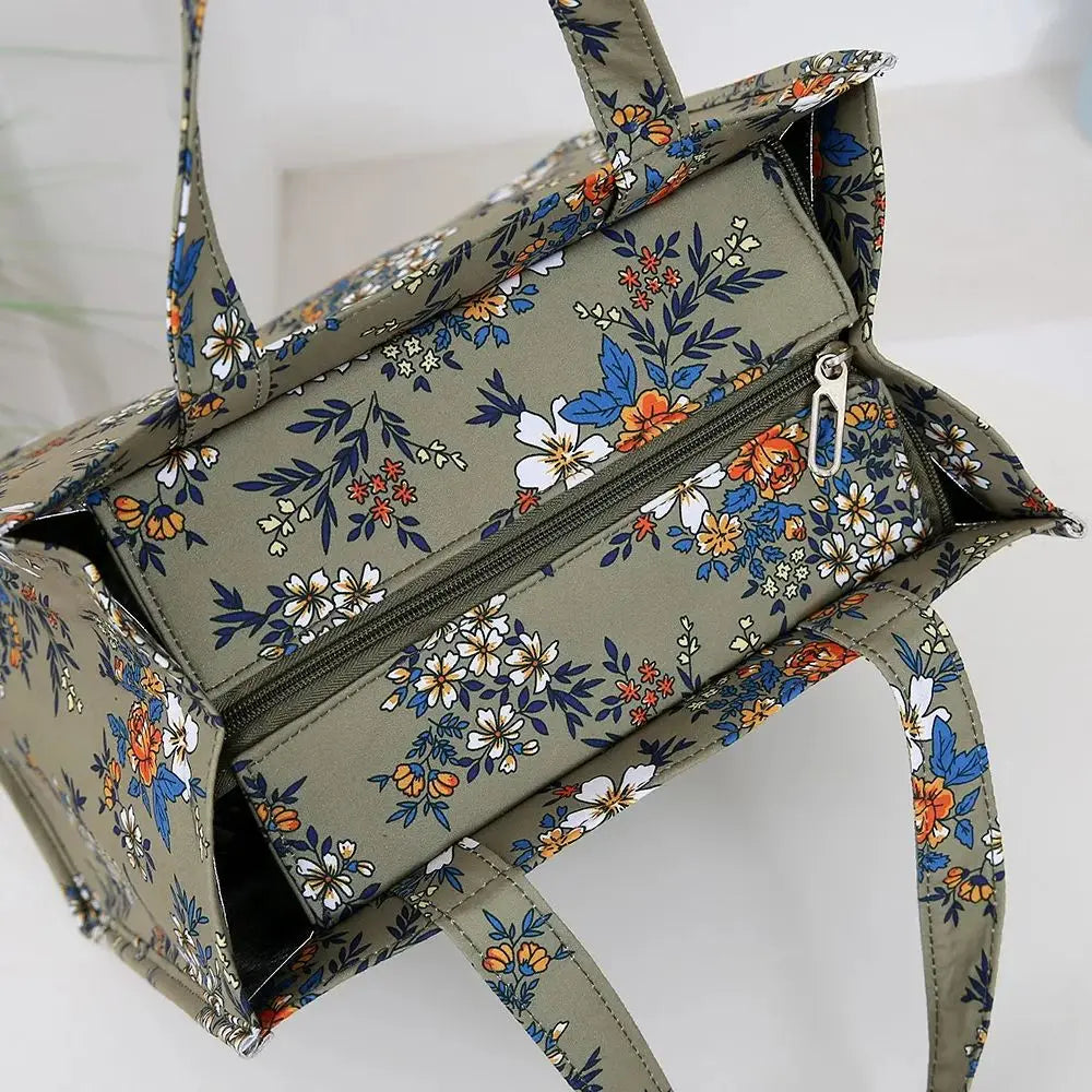 Bolso de mano grueso de gran capacidad con estampado de nailon de nuevo estilo, bolsa de almacenamiento para fiambrera semicerrada con cremallera portátil de trabajo, bolsa bento