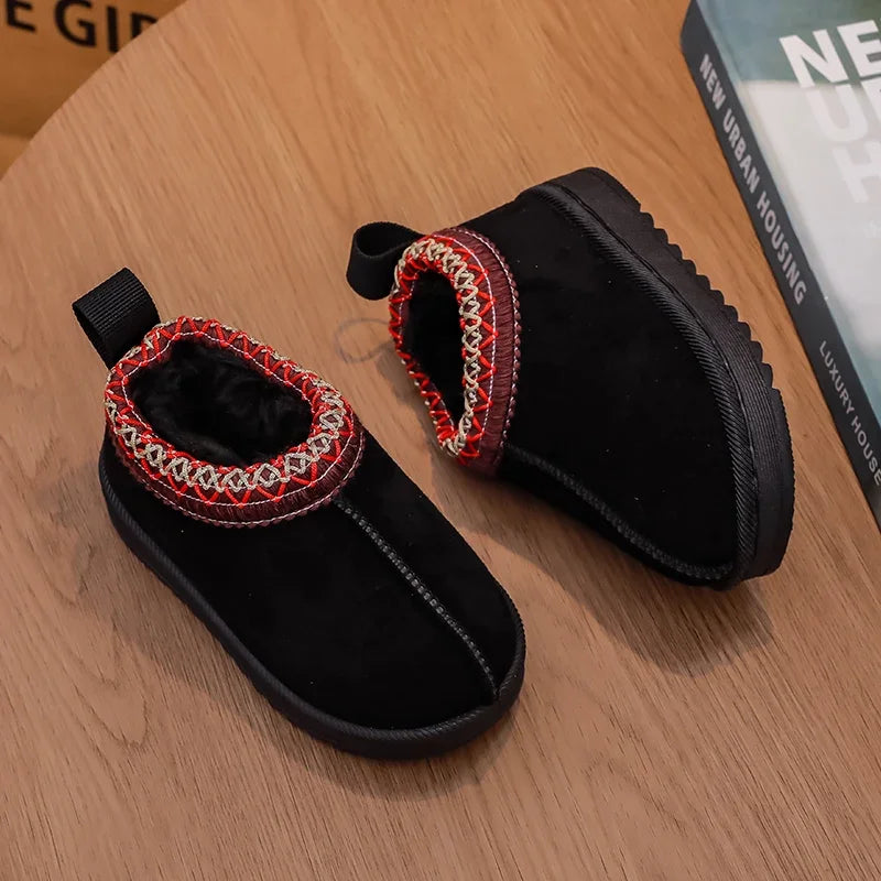 2025 nueva moda botines para niños suave invierno casual niñas zapatos de algodón Color sólido niños escuela botas de felpa zapatos cálidos