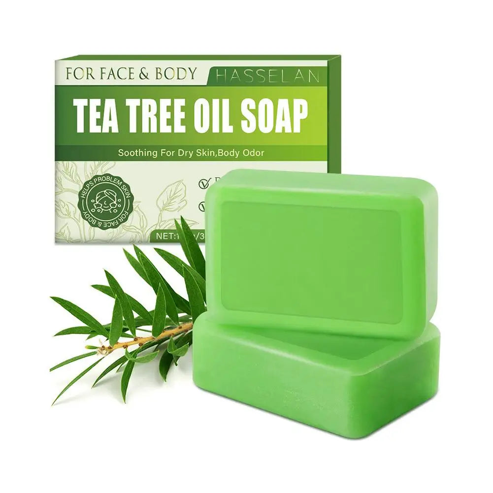 Jabón de Árbol de Té Verde, Jabón en Barra con Aceite de Árbol de Té, Jabones Naturales para Limpiar la Piel del Rostro, Cuerpo y Manos, Jabón en Barra Exfoliante Suave