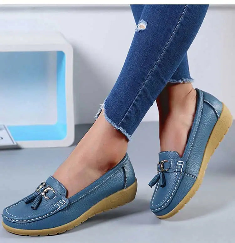 Zapatos de Mujer, mocasines de enfermera, Zapatos planos clásicos, Zapatos planos cómodos para Mujer, calzado informal de cuero blanco para Mujer