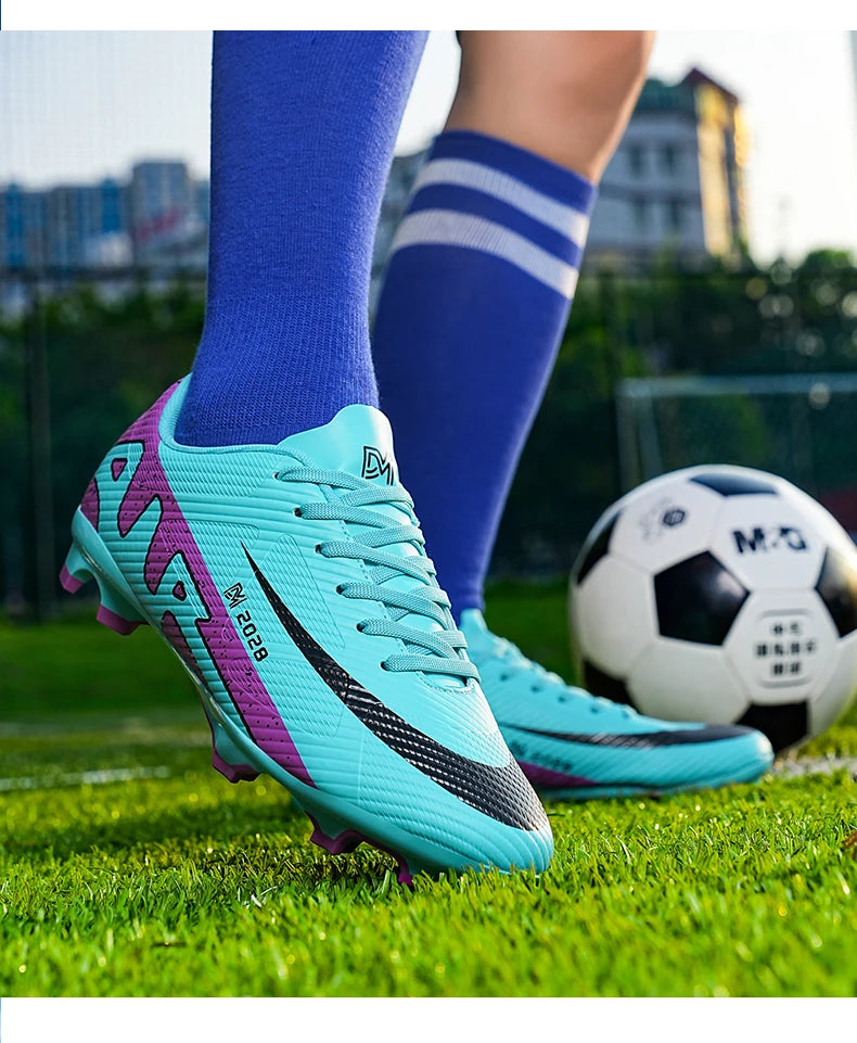 Botas de Fútbol Profesionales FG/TF para Hombre, Tacos Largos para Césped, Transpirables, Ligeras y Cómodas para Entrenamiento