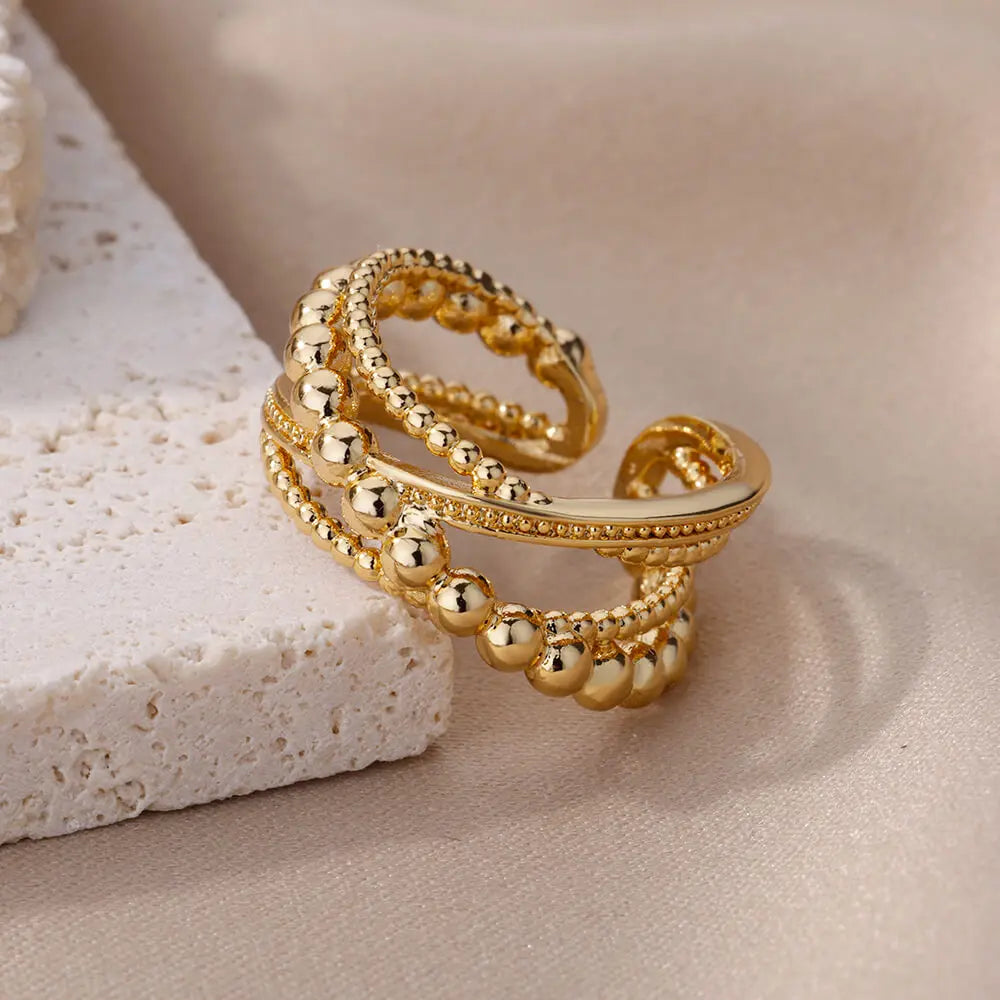 Anillos cruzados de acero inoxidable para mujer, anillo de apertura Irregular chapado en oro, joyería estética de boda