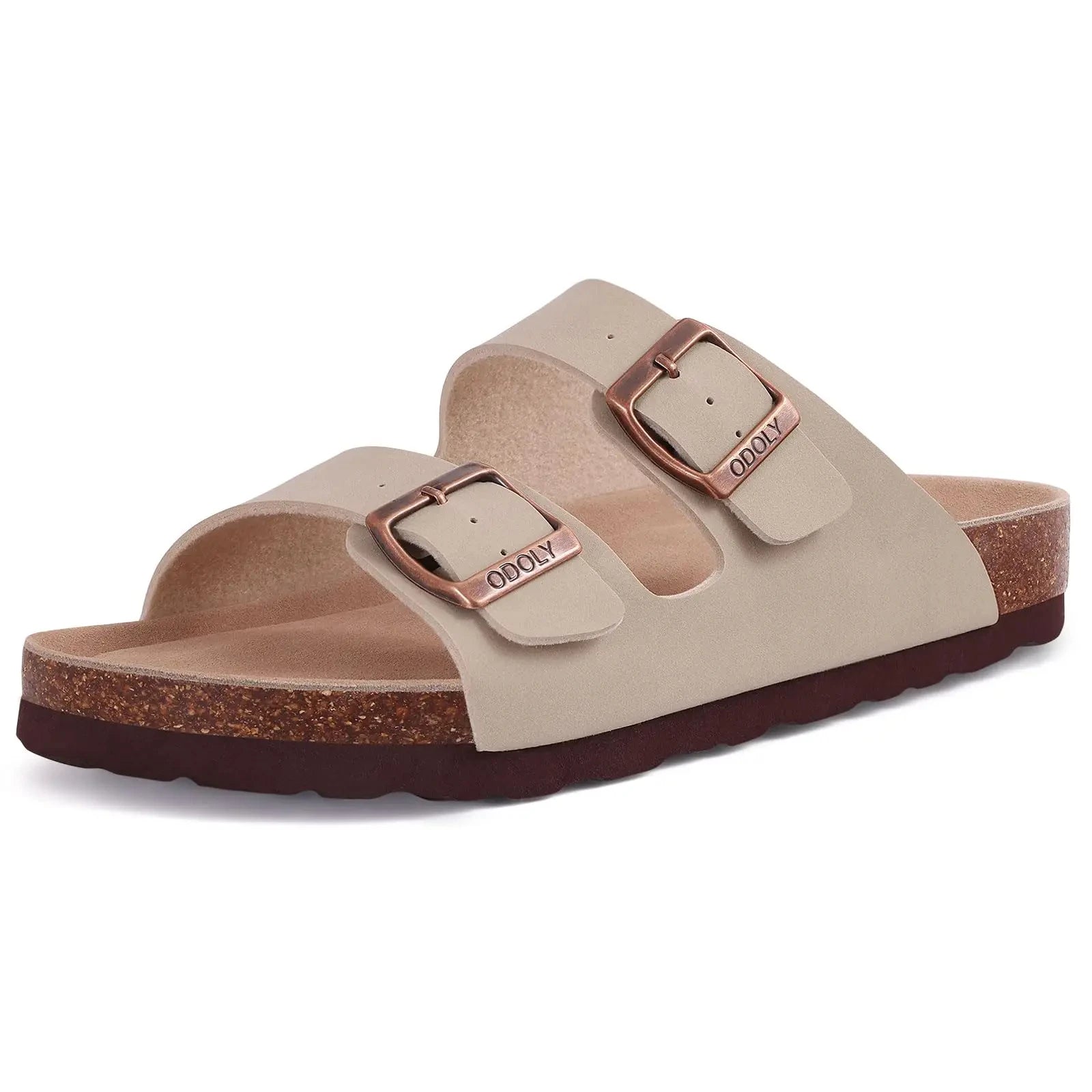 Comwarm Zapatillas tipo zuecos de ante para mujer, mulas de cuero, zapatillas planas clásicas de corcho para hombre, sandalias con reposapiés de corcho para exteriores con soporte para arco