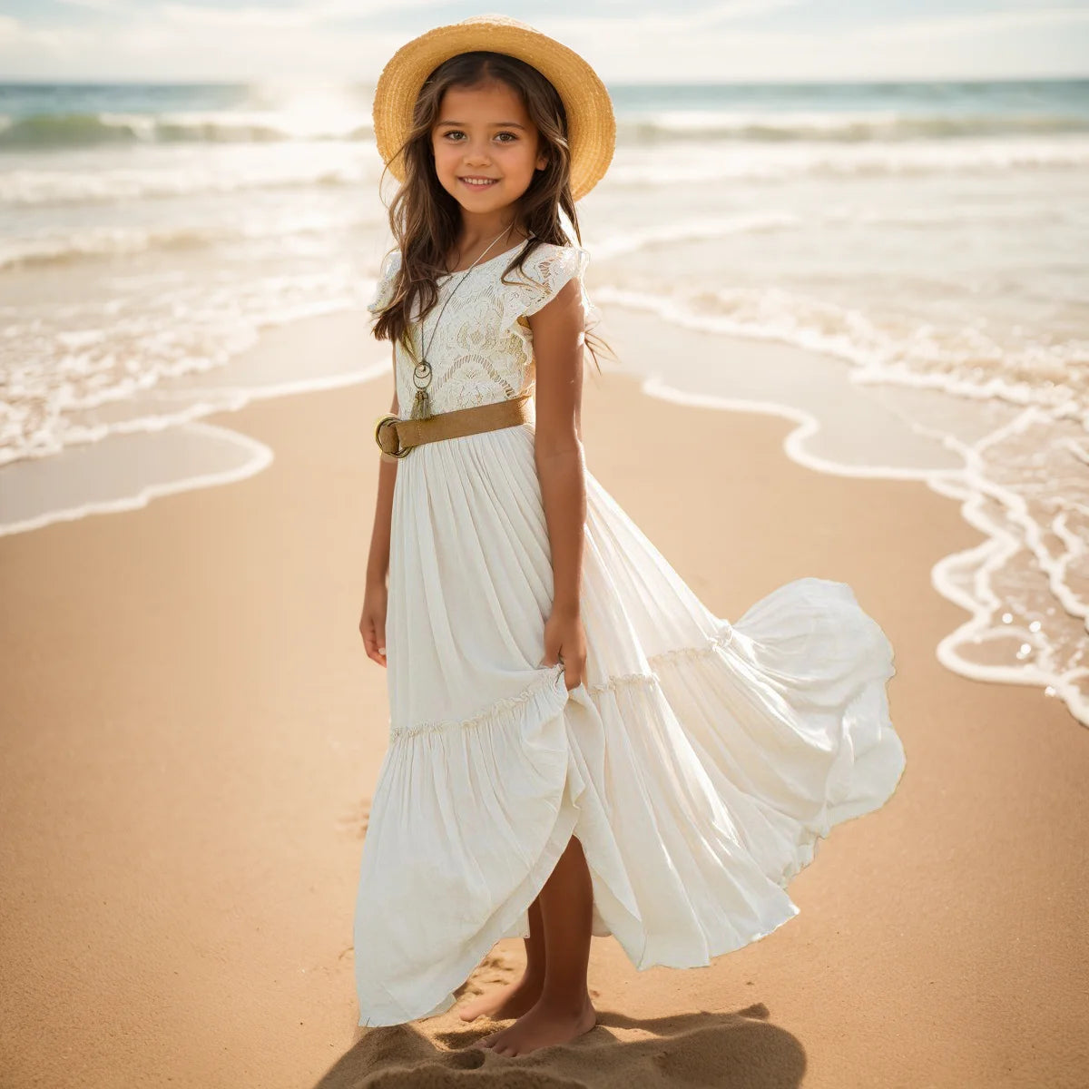Vestidos largos bohemios de encaje para niñas de 3 a 14 años, vestido de fiesta de princesa con flores para bebés y niños, disfraz, ropa para niños