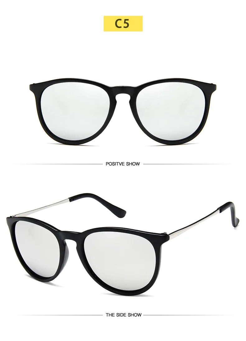 Gafas de sol clásicas con montura metálica populares, gafas de sol redondas para hombres y mujeres, gafas de sol con película reflectante para hombres y mujeres ﻿