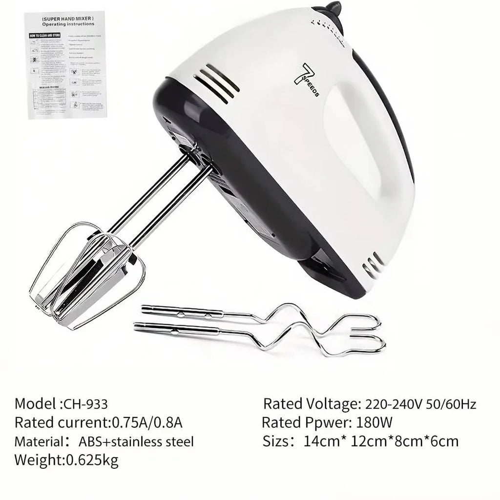 Batidor de huevos eléctrico de mano, batidor automático doméstico, batidor de clara de huevo y crema, mini enchufe blanco de 7 velocidades para UE/EE. UU.