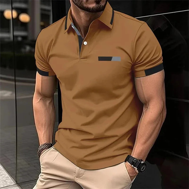 Camiseta deportiva informal para hombre, Polo elástico de manga corta para gimnasio y correr, top con solapa, camiseta ajustada para hombre
