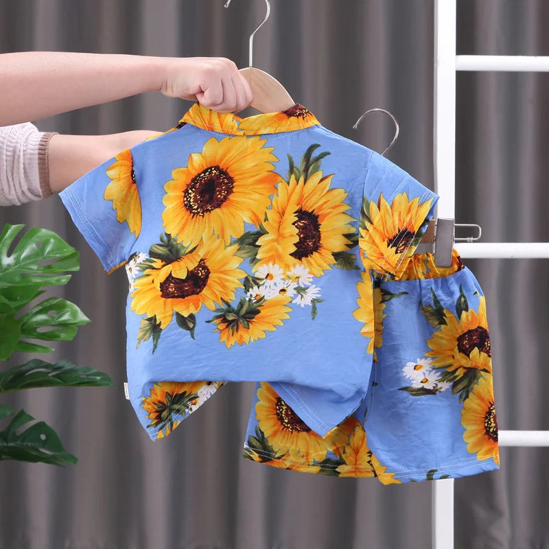 Ropa de verano para bebés, traje informal, camisa, pantalones cortos, conjuntos de 2 piezas, chándal deportivo para niños pequeños