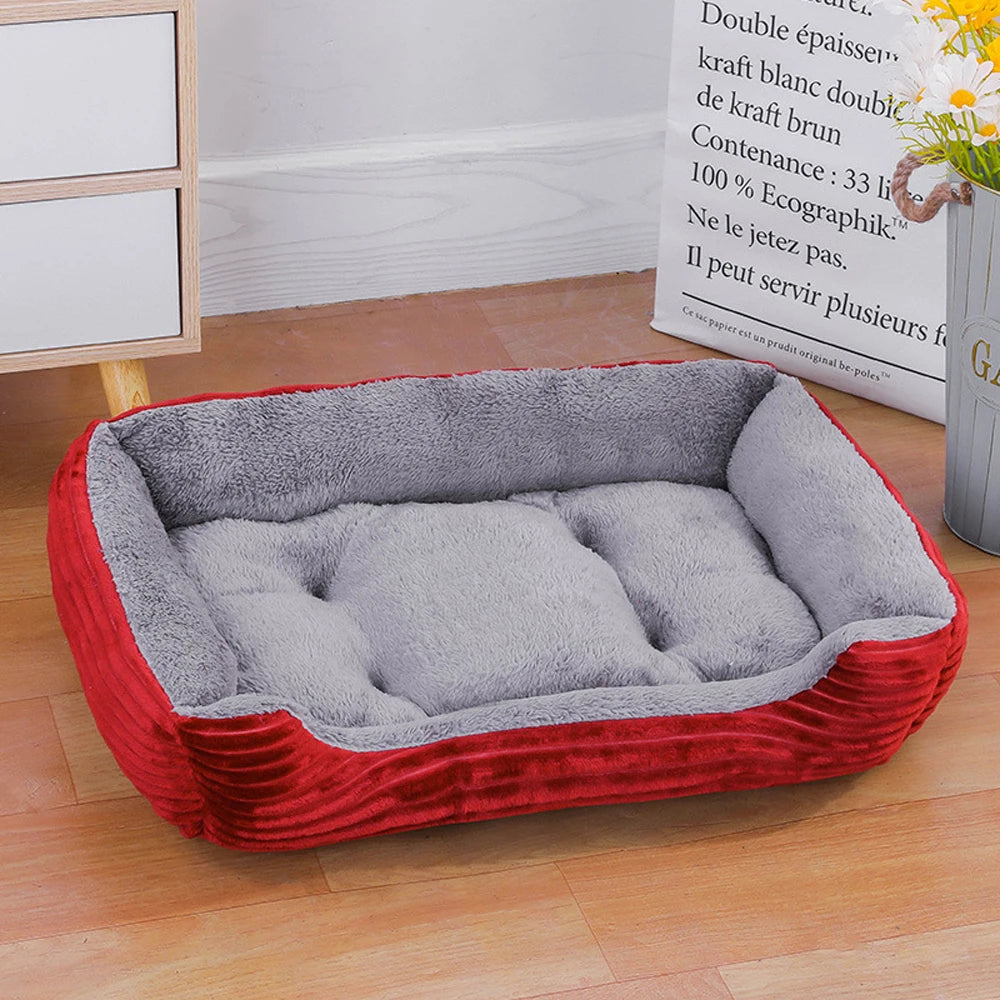 Sofá cuadrado suave para perros grandes, cojín elástico para casa de perros, cama mediana cálida para invierno, perrera lavable para gatos, accesorios para el hogar