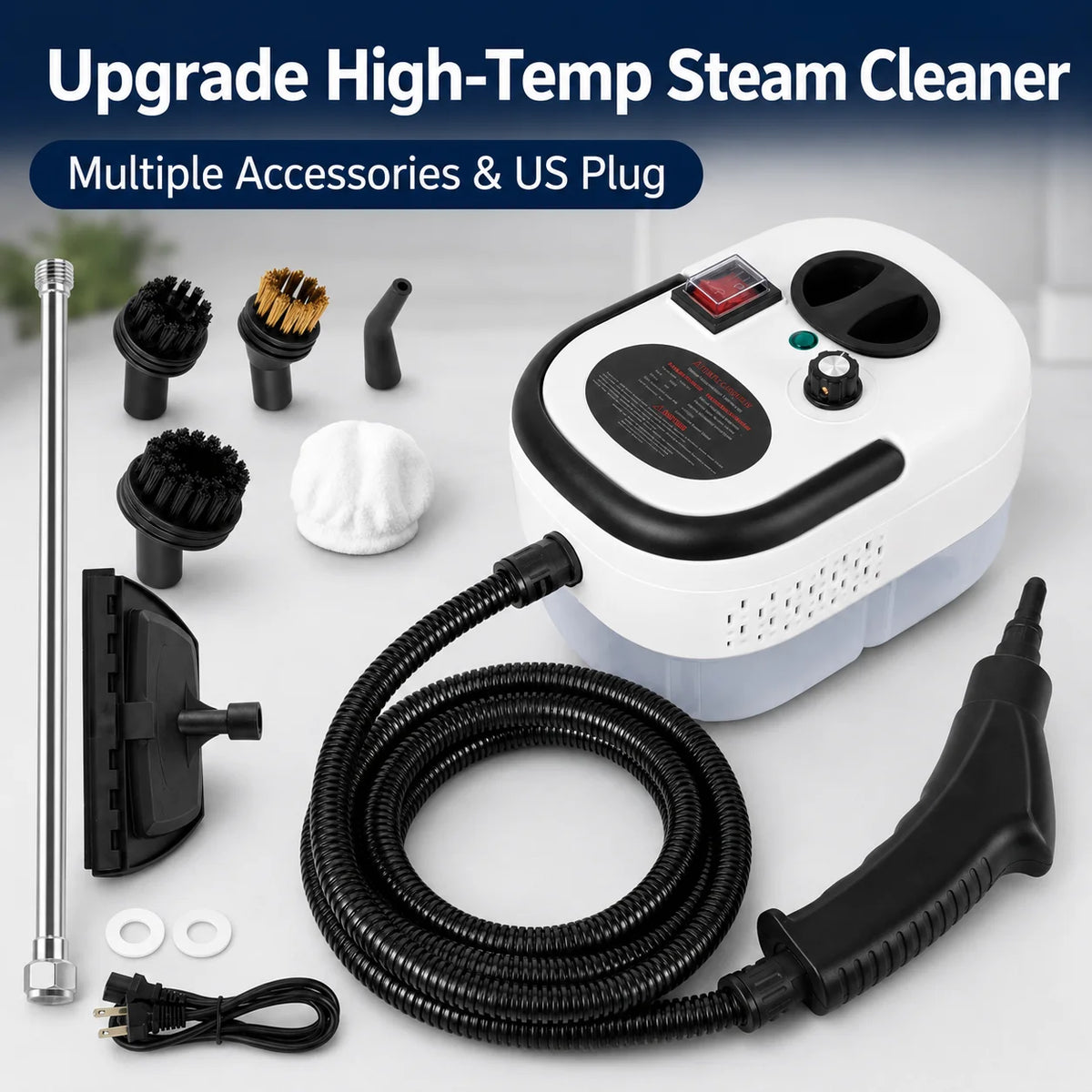 Limpiador a Vapor de Alta Temperatura de 2500W, 110V, Portátil, con Múltiples Accesorios, Enchufe Estadounidense