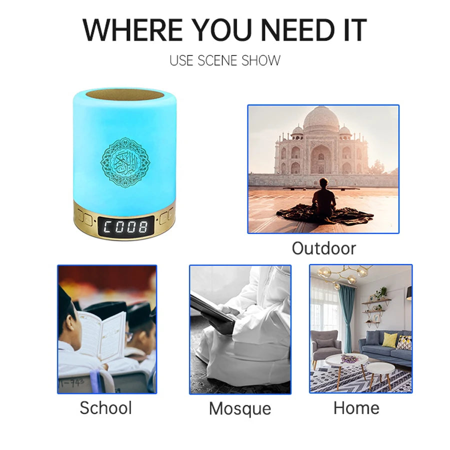 Azan-luz nocturna musulmana, Corán, portátil, inalámbrico, Caixa De Som, Altavoz Bluetooth, caja De sonido De música, lámpara sagrada Blutooth, Mini deflector