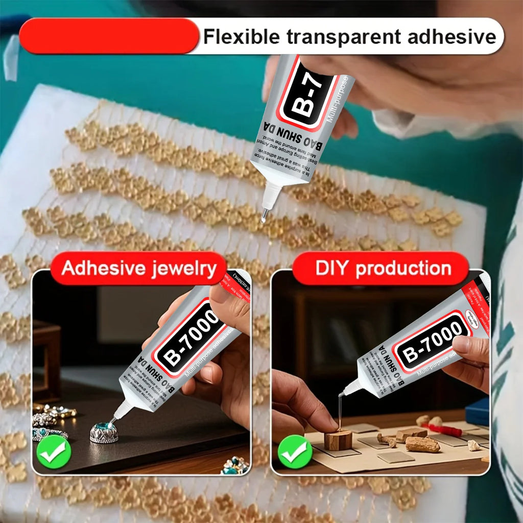 B7000 Pegamento 15/25/50/110 ml Adhesivo reparador de resina epoxi  Pantalla táctil de teléfono móvil Joyería Artesanía Herramienta de pegamento líquido para bricolaje con salida de aguja fina, transparente, ecológico