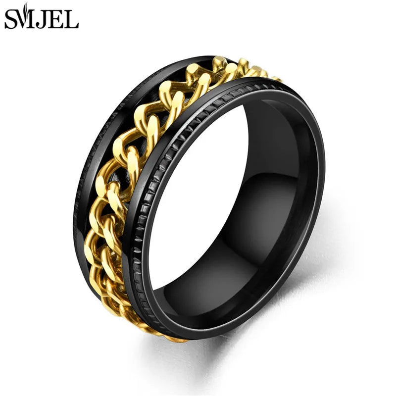 Anillo de cadena giratoria de acero inoxidable para hombre, sortija giratoria multifuncional de 8mm, joyería para pareja, 2024