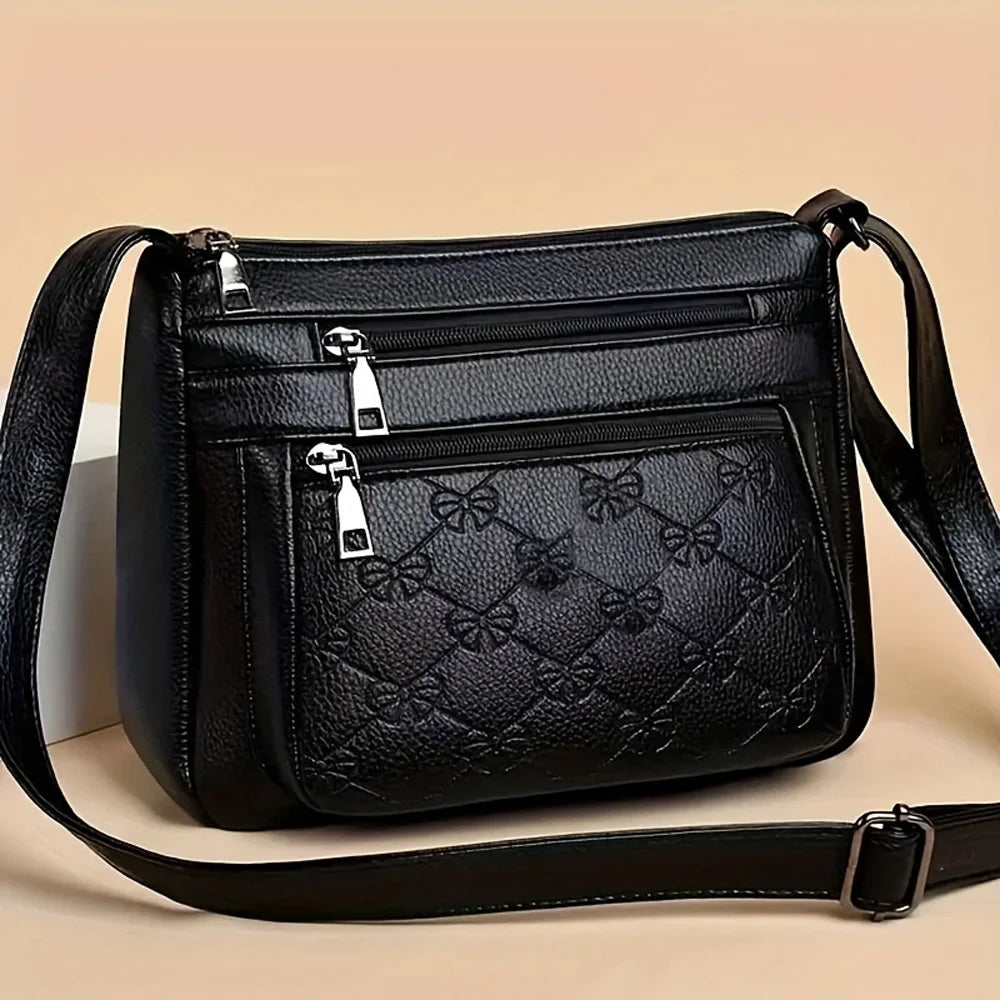 Bolso de Hombro de Moda para Mujer, de Piel Sintética, Gran Capacidad, con Múltiples Bolsillos, Estilo Mamá, Negro, Repujado, para Salidas y Fiestas