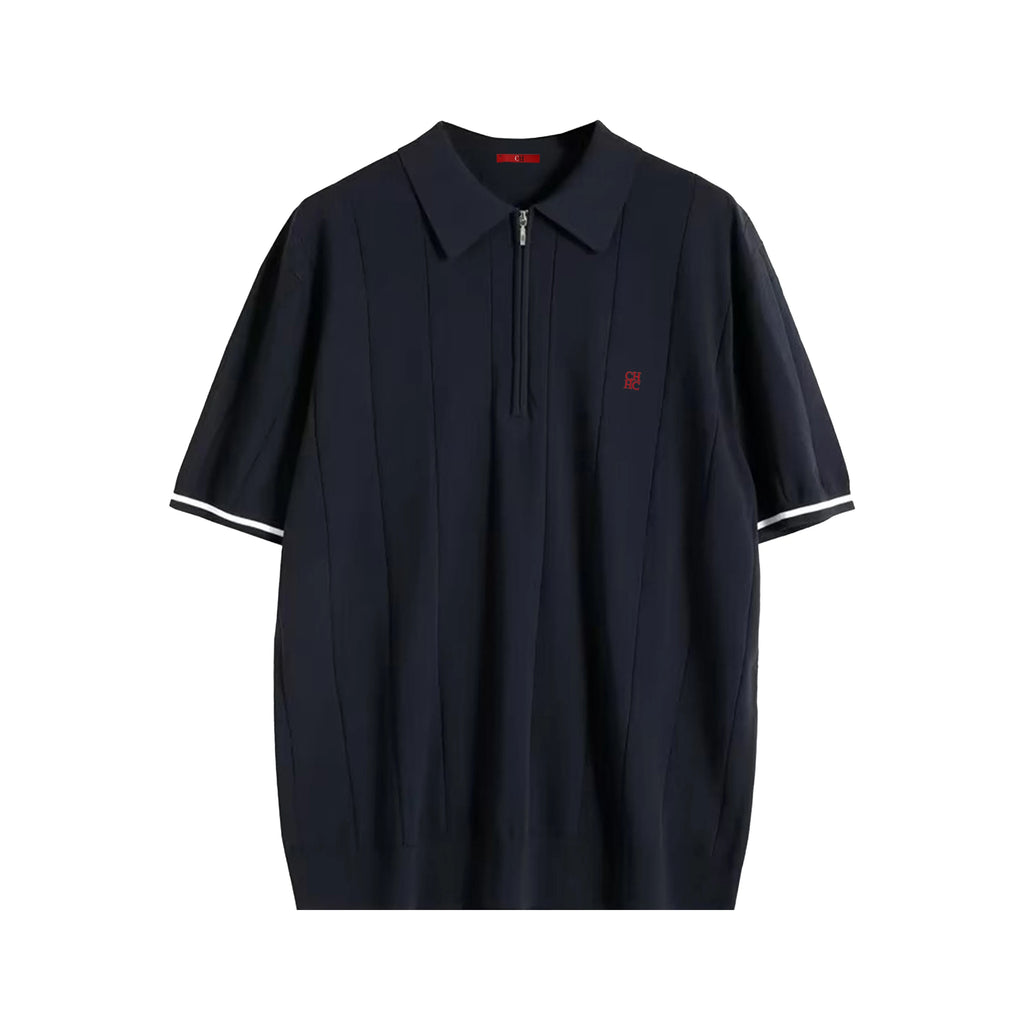 Camiseta Polo de Punto para Hombre CH, con Media Cremallera, Cuello Solapa, Manga Corta, Color Sólido, Casual, de Negocios, Transpirable, para Verano