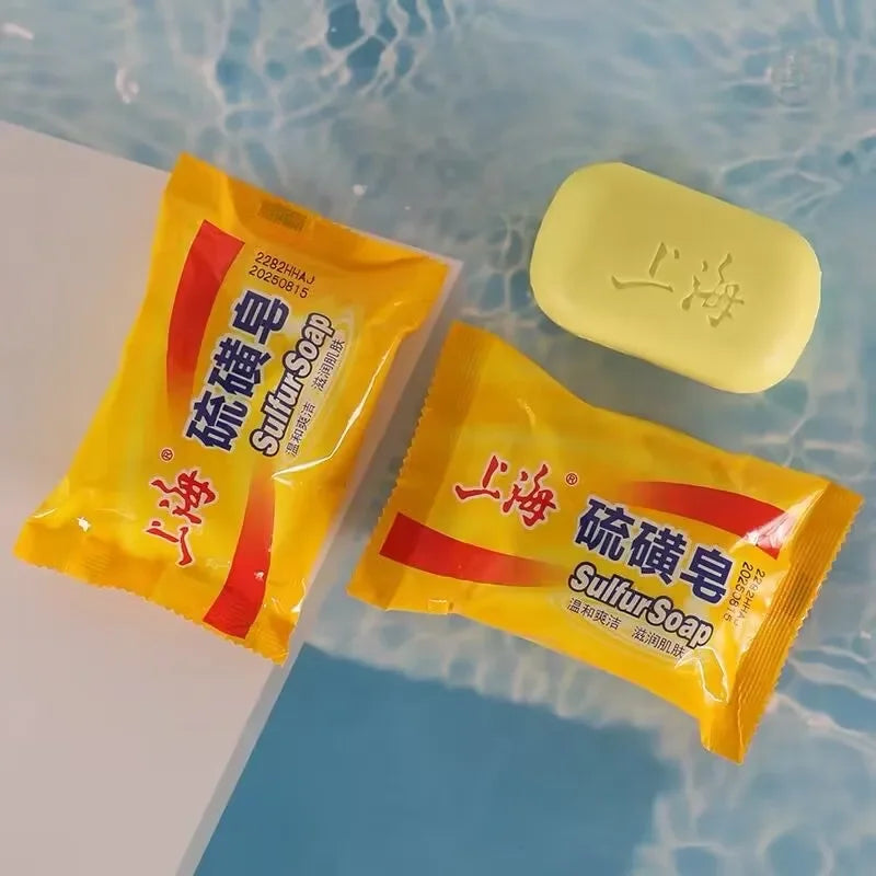 Jabón de azufre de Shanghai, jabón de baño, limpieza de manos y rostro, jabón unisex detrás de la piel, limpieza profunda, 5 uds.