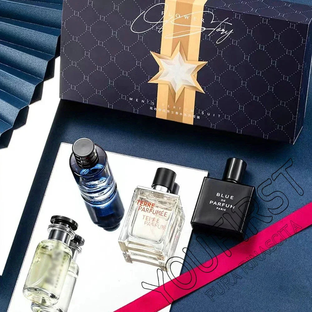 Perfume de marca de lujo para hombre, Colonia, 100ml, caja de regalo para hombre, conjunto de 4 Uds., Perfumes masculinos, Spray aromático afrutado Floral Natural