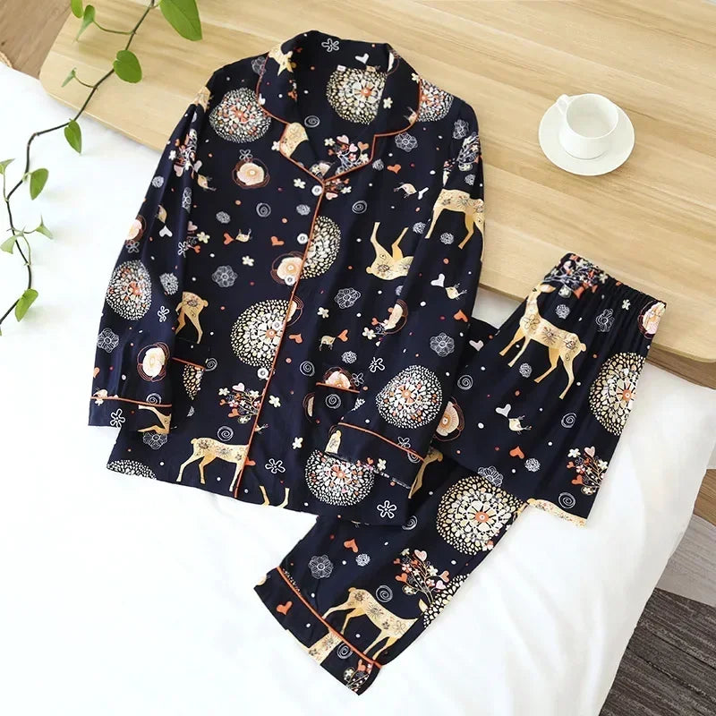 Primavera/Novedad de verano 100% pantalones de manga larga de viscosa traje de pijama de mujer 3XL ropa de dormir larga de talla grande ropa de dormir de casa para mujer