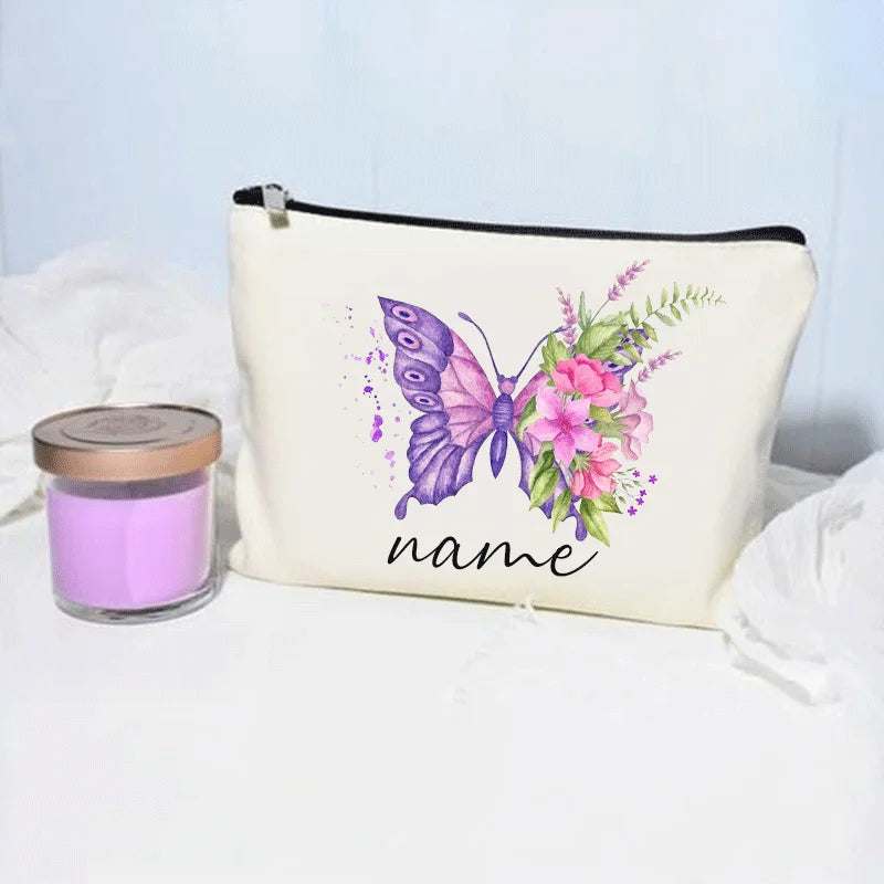 Bolsa de maquillaje de mariposa, billetera personalizada con nombre, almacenamiento de lápiz labial cosmético para mujer, regalo para amantes de las mariposas, minimonedero de moda